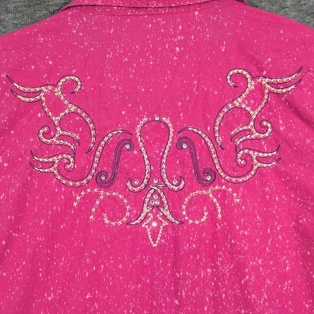 Cowgirl Legend Pink Acid Wash Western Rhinestone Snap Embroidery Size Large - Picture 5 of 9